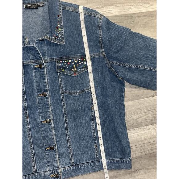 Blue jean jacket Bedazzled Sunburst by Morning Sun denim women's studded Sz L - Picture 12 of 16